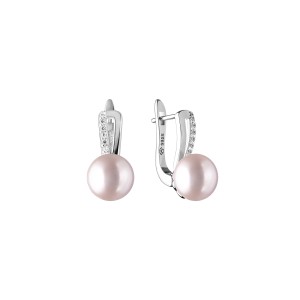 Cercei perle naturale roz pudra si cristale din argint cu tortita DiAmanti SK21233EL_L-G (Argint 925‰ 2,7 g.)